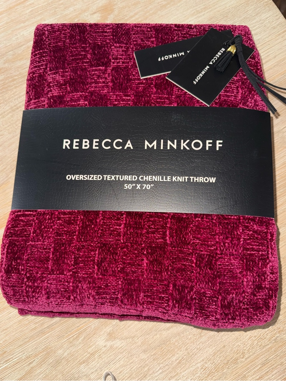 Rebecca Minkoff Plush Chenille Knit Throw - Burgundy